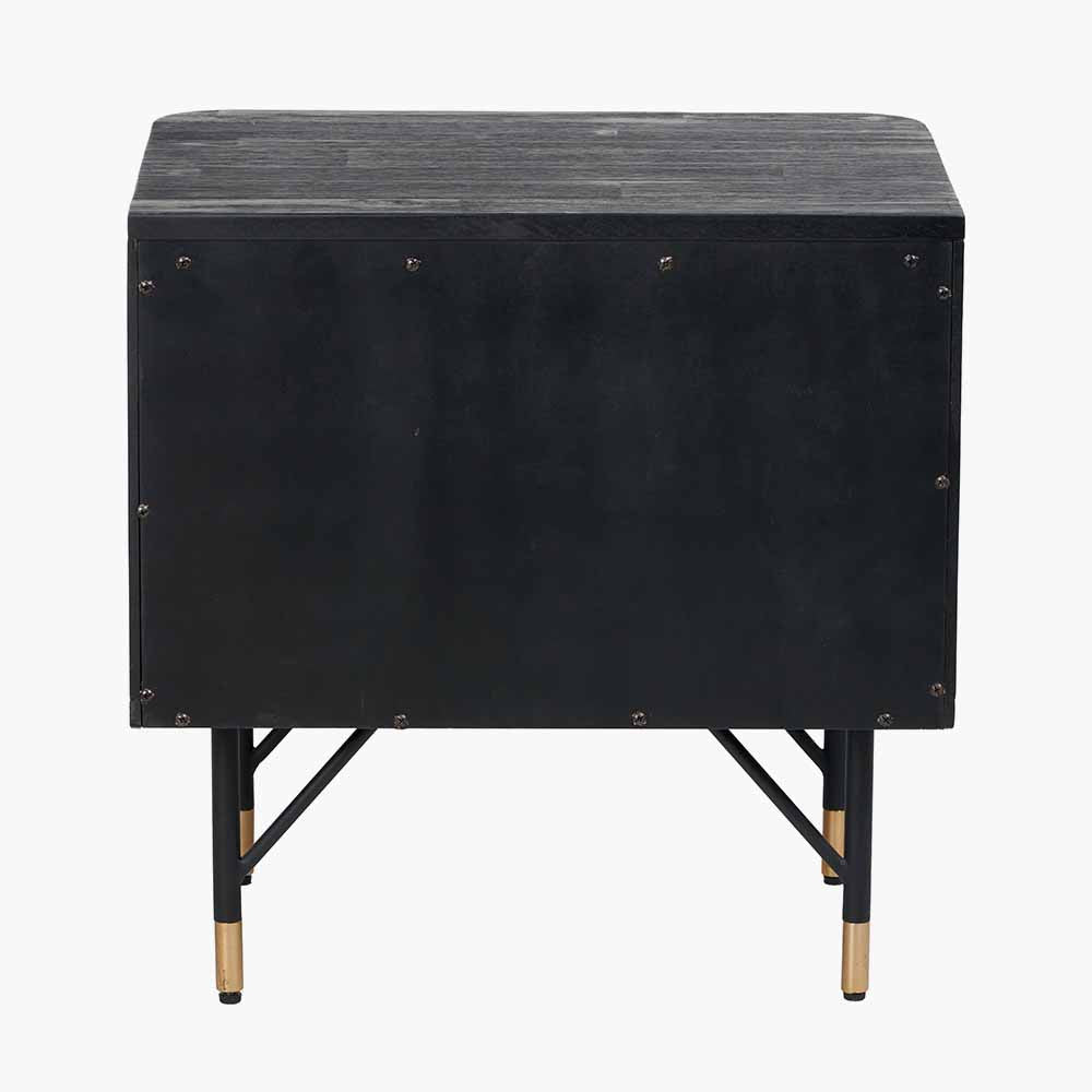 Fiji Black Acacia Wood & Natural Rattan Bedside Table